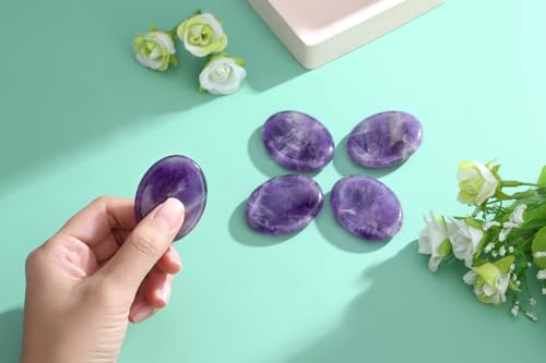 Thumb Worry Stone Amethyst Crystal Rock Crystals and Healing Stones Oval Natural Fidget Meditation Accessories Gemstones Trinkets Pocket Stress Relief Gifts Anxiety Relief Items for Women Men - color: Purple-amethyst