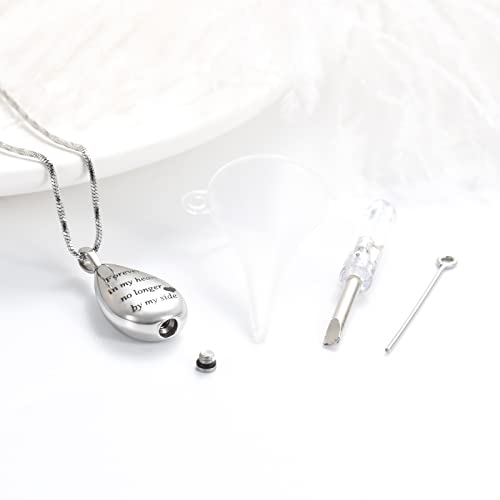 Yinplsmemory Carved Teardrop Keepsake Ashes Necklace Urn Pendant Cremation Memorial Jewelry-Always in my heart - color: Silver-Forever in my heart