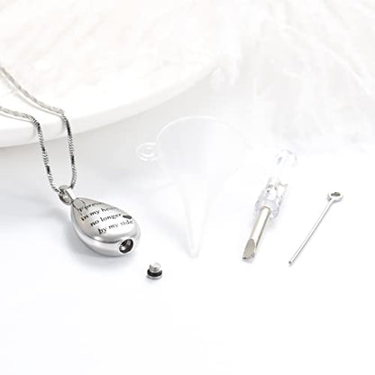 Yinplsmemory Carved Teardrop Keepsake Ashes Necklace Urn Pendant Cremation Memorial Jewelry-Always in my heart - color: Silver-Forever in my heart