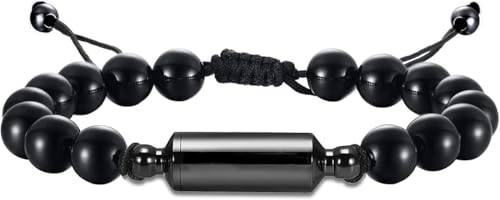 Hearbeingt Cremation Jewelry Urn Bracelet for Ashes Braided Rope Beads - color: Black-2
