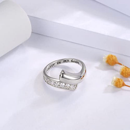 Sterling Silver Urn Ring for Ashes: Women Cubic Zirconia Ash Ring Memorial Cremation Jewelry Bereavement Keepsakes Gift for Loss of a Loved One