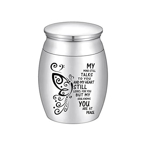 SOITIS Small Urn for Ashes 1.57 Inches Small Keepsake Urn for Human Ashes Butterfly Mini Urn Stainless Steel Ash Holder Small Ash Urn for Women, Silver Keepsake - size: 1.57Inch No-Custom