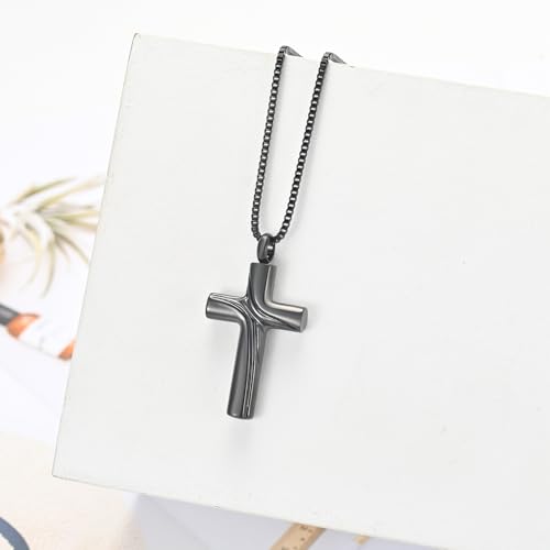 XSMZB Cross Cremation Jewelry Memorial Pendant Urn Necklace for Ashes of Loved One Funeral Ashes Keepsake Necklaces for Men Women - color: Black