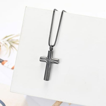 XSMZB Cross Cremation Jewelry Memorial Pendant Urn Necklace for Ashes of Loved One Funeral Ashes Keepsake Necklaces for Men Women - color: Black
