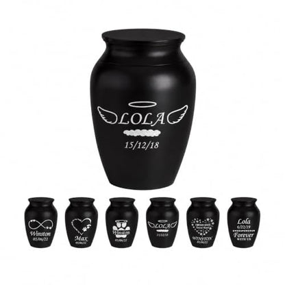 Personalized Cremation Keepsake Pet Ashes & Fur Mini Urn Waterproof with Airtight with Airtight Closure Customized Text Engraving Vase Container Memorial Dog (Angel Wings & Halo)