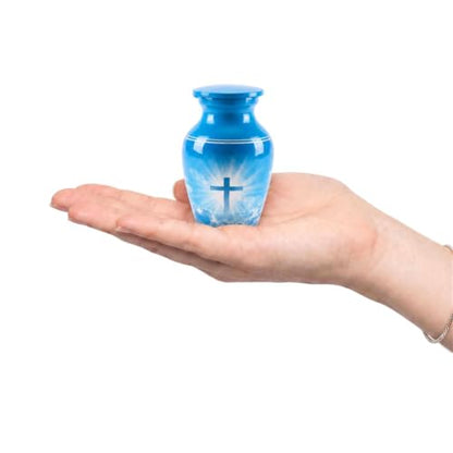 Emvency Urn for Ashes, Mini Metal, Keepsake Sharing Urns, Cross Religious - color: Heavenly Cross