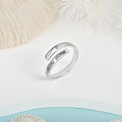 BEILIN 925 Sterling Silver Inspirational Jewelry Rings Adjustable Ring Personality Encouragement Gift for Teens Women - style: Design 4: I am the storm