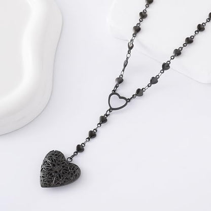 Personalized Heart Locket Necklace for Women Stainless Steel- Heart Necklace - color: Black-J