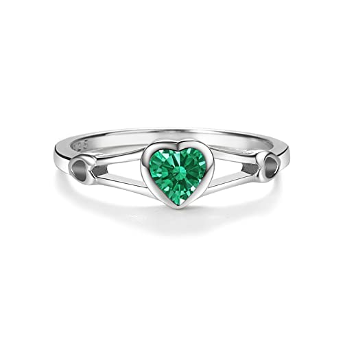 Precious Pieces Heart Birthstone Ring, 925 Sterling Silver | Available in all 12 simulated birthstones for babies, little girls & pinky rings. A meaningful birthday keepsake. - color: 05-May Size 5