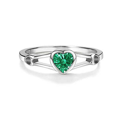 Precious Pieces Heart Birthstone Ring, 925 Sterling Silver | Available in all 12 simulated birthstones for babies, little girls & pinky rings. A meaningful birthday keepsake. - color: 05-May Size 5