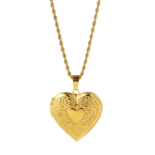 Personalized Printed Photo Locket Necklace for Women and Men, Custom Picture Pendant with Optional Back Engraving, 18K Gold-Plated Heart, Round and Unique Shapes, Memorial Gift - color: Eden