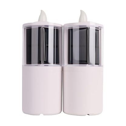 Solar Candles Outdoor Waterproof,Flameless Pillar Waterproof Rechargeable Candle,Solar Candles 2.5"x6.5",Dusk to DAW,for Garden Patio Yard Lawn Cemetery Decoration,Set of 2