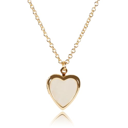 Heart Locket Necklace, Silver Plating With Heart Mother Of Pearl For Women - color: Gold