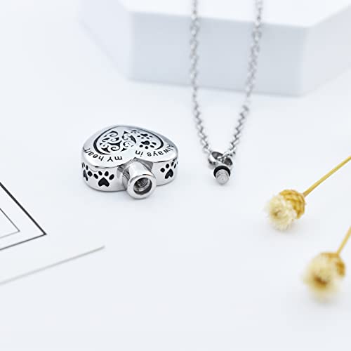 Heart Pet Urn Necklace for Ashes Dog Cat Paw Print Memorial Keepsake Jewelry Always In My Heart Engraved Pet Ashes Casket Tree of Life Pet Cremation Urn Pendant Necklace - color: Silver