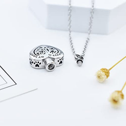 Heart Pet Urn Necklace for Ashes Dog Cat Paw Print Memorial Keepsake Jewelry Always In My Heart Engraved Pet Ashes Casket Tree of Life Pet Cremation Urn Pendant Necklace - color: Silver