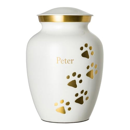 Ottillie Premier White/Brass/Vert Urn, up to 115lbs - color: Cloud White, Vertical Brass Paws, size: Large