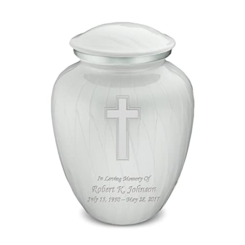 Adult Personalized Simple Cross Cremation Urns for Human Ashes I Large Pearl White Funeral Urn for Men and Women I 200 lbs - color: Pearl White