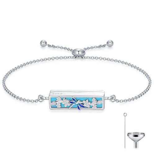Urn Bracelet for Ashes 925 Sterling Silver Heart Cremation Bracelet Memorial Keepsake Jewelry Gifts for Women - color: 03-Dragonfly Urn Bracelet