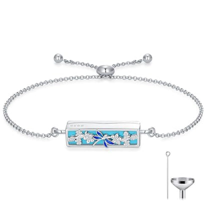Urn Bracelet for Ashes 925 Sterling Silver Heart Cremation Bracelet Memorial Keepsake Jewelry Gifts for Women - color: 03-Dragonfly Urn Bracelet