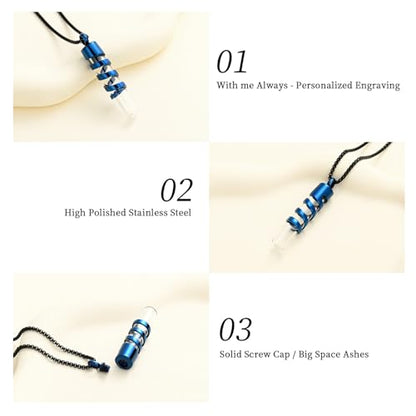 Oinsi Clear Glass Tube Cremation Urn Jewelry Ashes Holder Necklace Keepsake Memorial Pendant Including Box/Fill Kits - color: Blue (Angel wing)