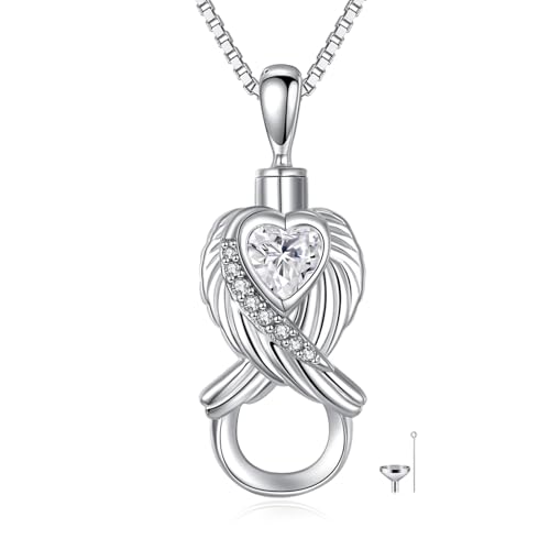 VONALA Urn Necklace Sterling Silver Memorial gifts for Ashes Keepsake Jewelry - style: Guardian Angel Wings