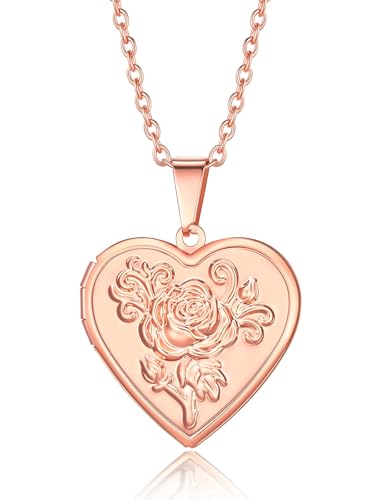Custom4U Personalized Heart Locket Necklace with Pictures,Sunflower/Angel Wings/Heart Shaped Lockets Custom Photo,Gold/Rose Gold/White Lockets That Holds Picture,Customized Memorial Jewelry for Women - color: C-Heart-Rose Gold(Locket Only)