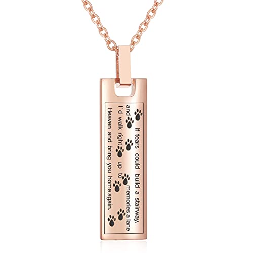 Pet Urn Necklaces for Ashes, Cylinder Dog Tag Cremation Jewelry for Ashes, Dog Cat Paw Print Cremation Urn Pendant Keepsake Memorial Jewelry for Pet - color: Rose Gold