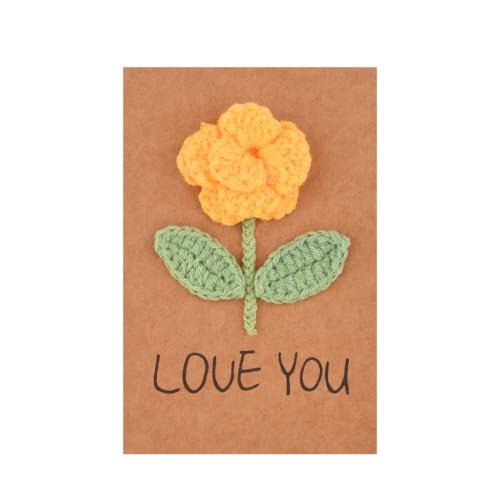 Handmade Crochet Yellow Rose Love You Kraft Paper Valentine Greeting Card | 3D Yellow Flower Card, Fiancee Gf Wife Present Idea, Romantic Love You Gift for Valentine Anniversary Birthday for Your Lover - color: Rose Love You Card Gift