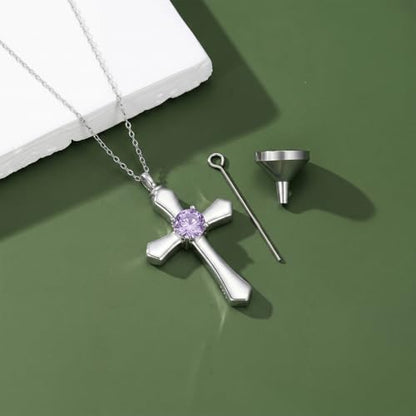 YYB Urn Necklace for Ashes Women Heart Birthstone Cross Cremation Jewelry | Memorial Keepsake Funeral Jewelry for Loved Ones (with Funnel Filler) - color: 06--Alexandrite June