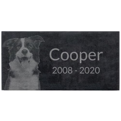 Black Granite Memorial Headstone for Lost Loved Ones, Dogs, Cats, and Family Pets. " Great for Your Garden, Tree Dedication, or in a Cemetery. Includes your personal photo and text. (24 x 12 x 2") | Includes photo and text for lost loved ones, dogs, cats,