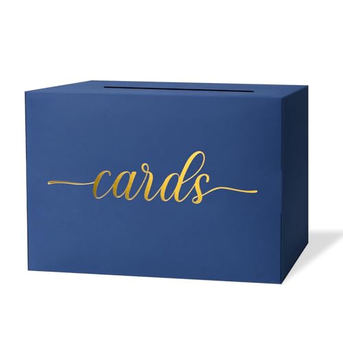 Navy Blue Card Box for Graduations, Party, Gift Card Holder with Gold Foil | Design for Wedding Reception Decorations, Baby & Bridal Shower, Birthdy, Graduations, Sturdy and Easy to Assemble - color: Navy Blue