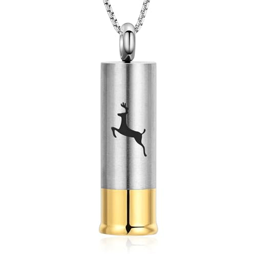 Oinsi Shotgun Shell Cremation Jewelry Urn Necklace For Ashes Of Loved Ones -Dad/Mom/Son/Grandma/Grandpa Cylinder Memorial Locket Pendant Necklace - color: Deer