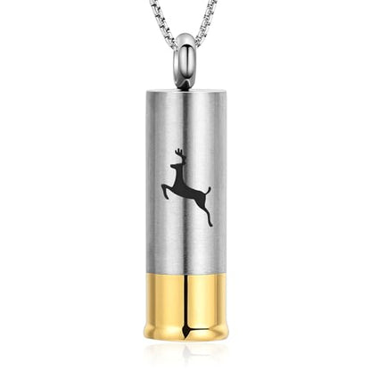 Oinsi Shotgun Shell Cremation Jewelry Urn Necklace For Ashes Of Loved Ones -Dad/Mom/Son/Grandma/Grandpa Cylinder Memorial Locket Pendant Necklace - color: Deer