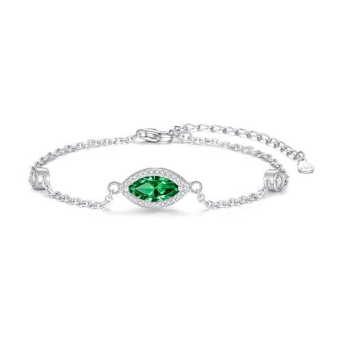 Urn Bracelet for Ashes for Women 925 Sterling Silver - Cremation Paved Oval Cubic Zircon/Opal/Moonstone/Infinity/Heart Rose Flower/Butterfly Memorial Jewelry Keepsake Locket Gifts - style: May-Emerald