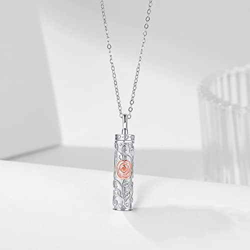 Sterling Silver Tree of Life Flower Celtic Cremation Ashes Urn Pendant Necklace for Women - color: Cylin *Rose(R/P)