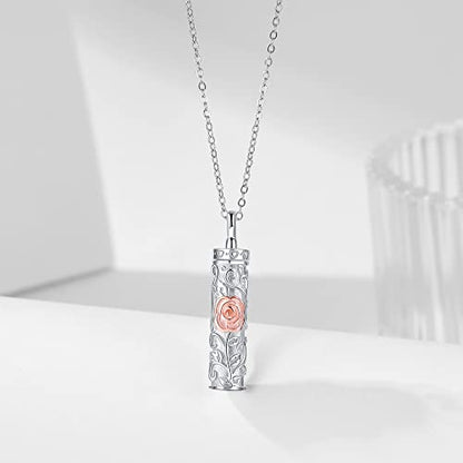Sterling Silver Tree of Life Flower Celtic Cremation Ashes Urn Pendant Necklace for Women - color: Cylin *Rose(R/P)