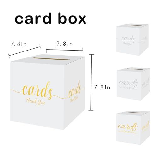 White and Gold Card Box for Party Graduation, Baby Bridal Shower, Birthday, Funeral, Wedding 7.8 x 7.8 x 7.8 In Gift Card Holder Box for Reception Raffle Voting Box with Slot - color: WhiteGoldTks