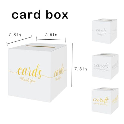 White and Gold Card Box for Party Graduation, Baby Bridal Shower, Birthday, Funeral, Wedding 7.8 x 7.8 x 7.8 In Gift Card Holder Box for Reception Raffle Voting Box with Slot - color: WhiteGoldTks