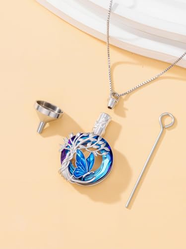 TOUPOP Butterfly Necklace for Women 925 Sterling Silver Tree of Life Butterflies Dragonfly Hummingbird Pendant Necklaces Crystal Jewelry Anniversary Christmas Birthday Gift for Her - color: Butterfly Blue - Urn