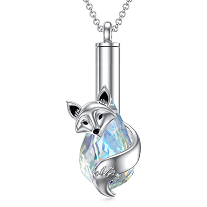 PELOVNY Urn Necklace for Ashes 925 Sterling Silver Butterfly Dragonfly Bee Phoenix Hummingbird Urn Necklaces Animal Crystal Cremation Jewelry for Ashes Cat Dog Pet Memorial Gifts - color: 12-Fox Urn A