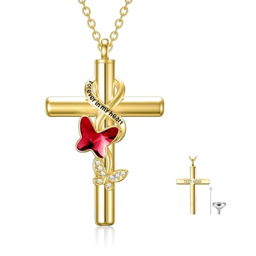 Cross Urn Necklace for Ashes 925 Sterling Silver Cremation Jewelry with Funnel Filler Kit Ashes Necklace for Human Women Girl Pets - color: A__Gold, style: Personalized