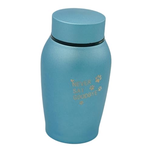 Pet Cremation Urn Engraved Stainless Steel | for Medium Pets up to 70 Pounds | Blue | Beautiful Memorial for Dogs, Cats, Birds, Rabbits, Horses, and More - color: Blue - Never Say Goodbye, size: Medium