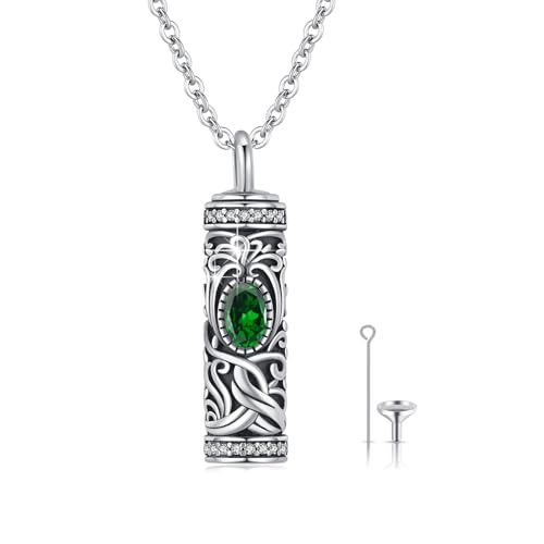 Urn Necklace for Ashes Cremation Jewelry 925 Sterling Silver Ashes Pendant Necklace Memorial Jewelry Gifts for Women Men Girls Boys - style: Tree of life-E-May-Emerald