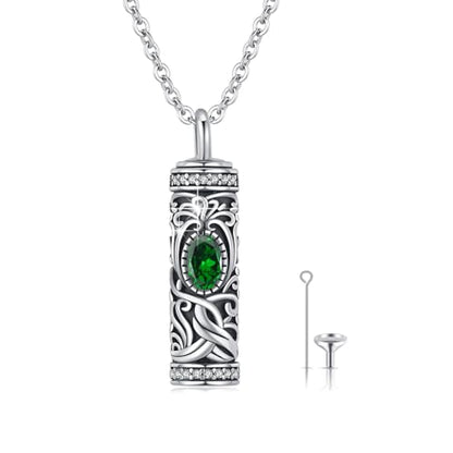 Urn Necklace for Ashes Cremation Jewelry 925 Sterling Silver Ashes Pendant Necklace Memorial Jewelry Gifts for Women Men Girls Boys - style: Tree of life-E-May-Emerald