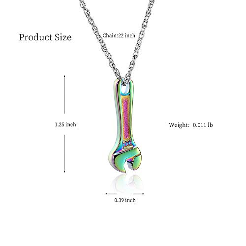shajwo Wrench Urn Necklace for Ashes for Women Men Human Ashes Stainless Steel Hammer Cremation Jewelry for Ashes Pendant - color: Rainbow