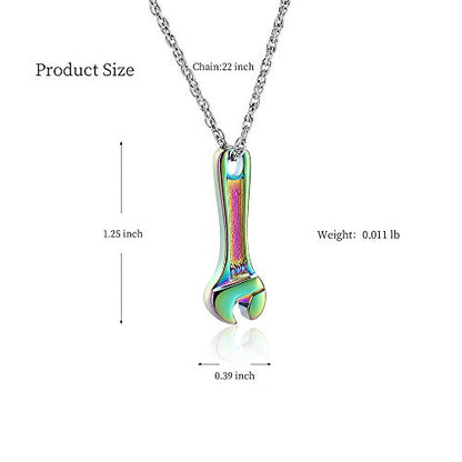 shajwo Wrench Urn Necklace for Ashes for Women Men Human Ashes Stainless Steel Hammer Cremation Jewelry for Ashes Pendant - color: Rainbow