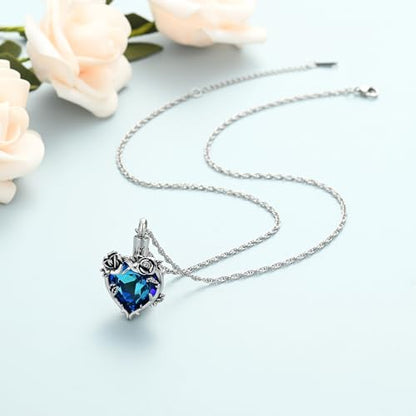 shajwo Cremation Jewelry Rose Flower Heart Urn Necklaces for Ashes for Women Memorial Human Ashes Pendant - color: Blue