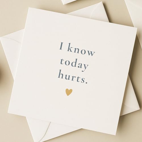 TEEMI-I Know Today Hurts – Minimalist Encouragement Card for Grief, Loss, Depression Support – Blank Inside with Free Comfort Stickers