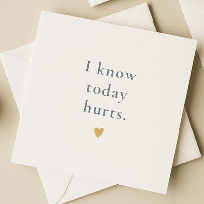 TEEMI-I Know Today Hurts – Minimalist Encouragement Card for Grief, Loss, Depression Support – Blank Inside with Free Comfort Stickers