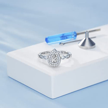 Sariel Teardrop Cremation Ring for Ashes - 925 Sterling Silver Urn Keepake Rings Memorial Jewelry for Women - color: White